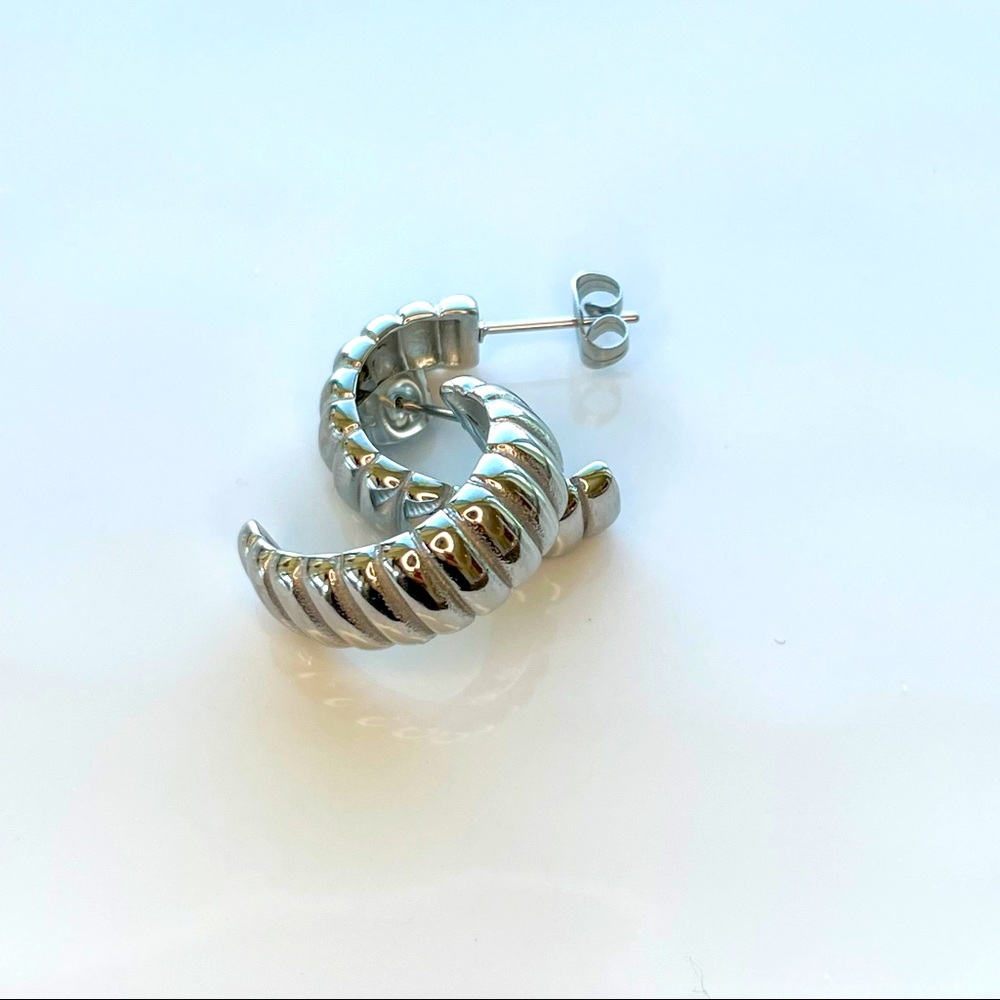 Silver Linear Hoop Style Earrings